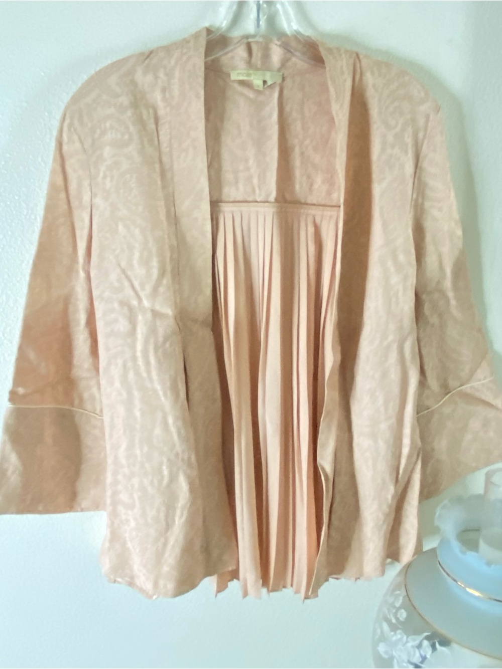 Maje Blush Pink Pleated Open-Front Kimono